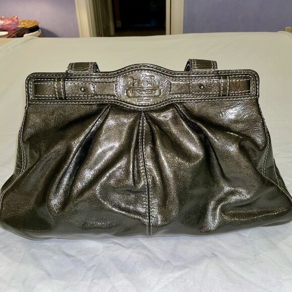 Coach Patent Leather Garnet Turnlock Satchel in Pewter (Style No. 13926) - Picture 2 of 14